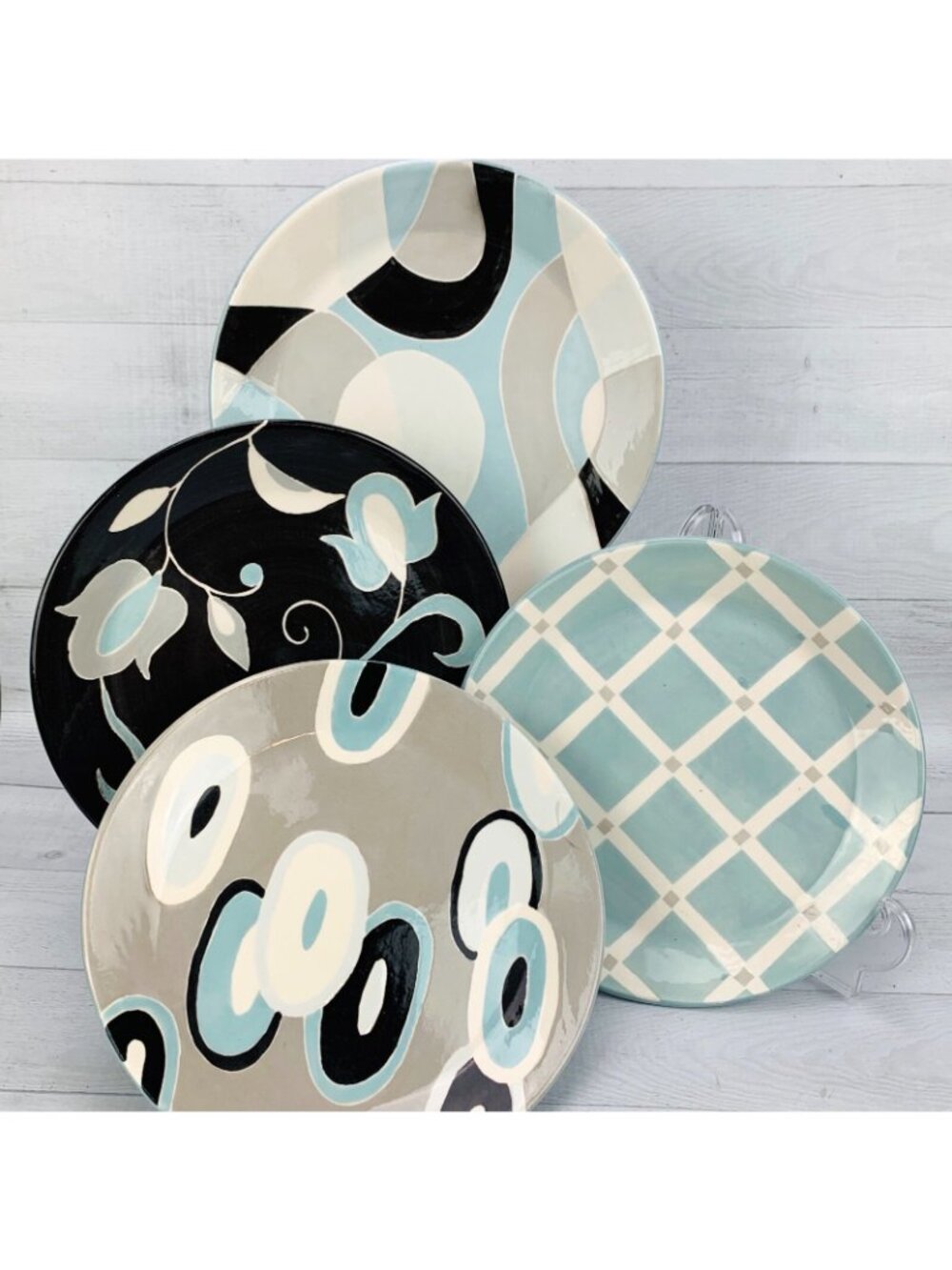Jill Rosenwald Arte Y Barro Handcrafted Stoneware Unique Lunch Snack Plate Set 4 - Picture 2 of 12